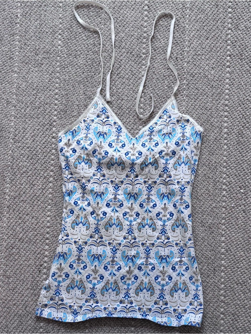 Blue & White Paisley-like print Halter Cami Top